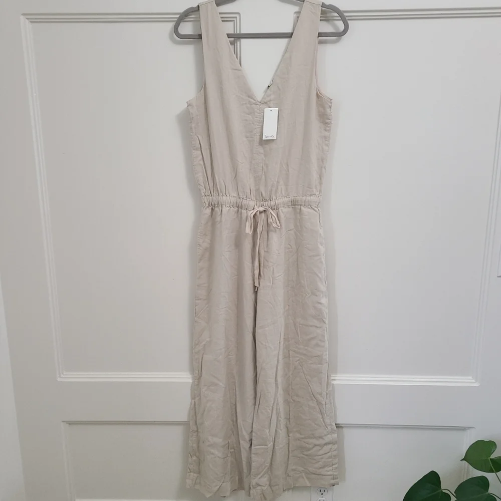 NEW SPLENDID Kianna Wide Leg Jumpsuit Beige Linen/Viscose Blend Sz XL NWT $118